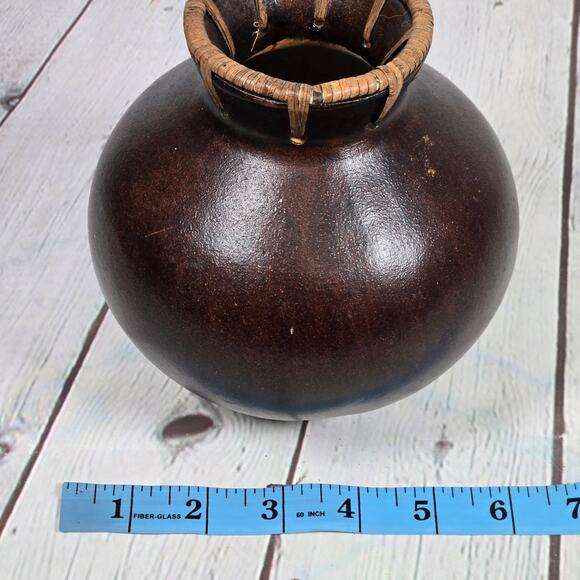Vintage Dark Brown Gourd Vase Decorative Rustic Woven Neck Accent - Picture 7 of 8